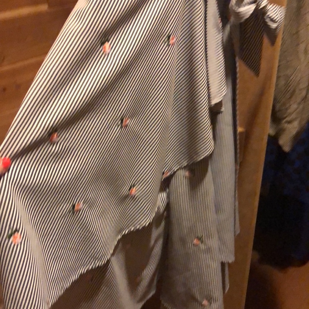 Sleeveless Gray Striped Floral Wrap Dress - Picture 5 of 6